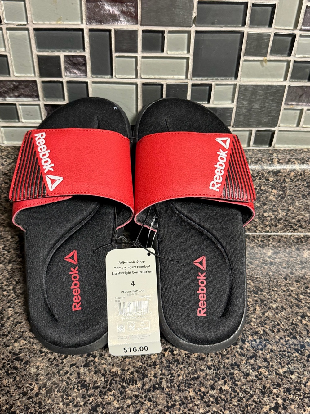 Reebok Kids Red and Black Slide Sandals